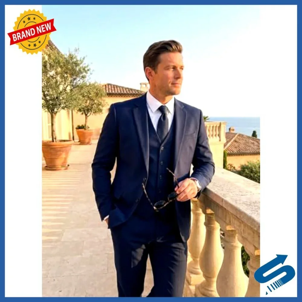 Slim Fit 3-Piece Suit Set with Vest and Tie for Formal Occasions